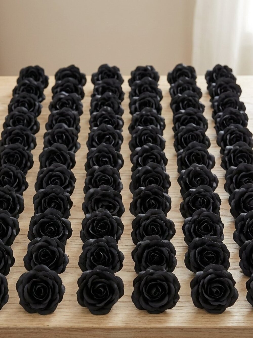 100 Elegant Black Faux Silk Rose Heads